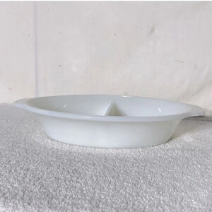 Vintage Fire King White Milk  Glass Divided Casserole Dish